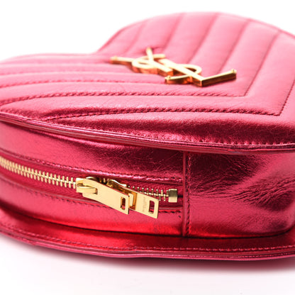 Saint Laurent Metallic Calfskin Matelasse Chevron Monogram Small Love Heart Chain Bag Red 6 of 10