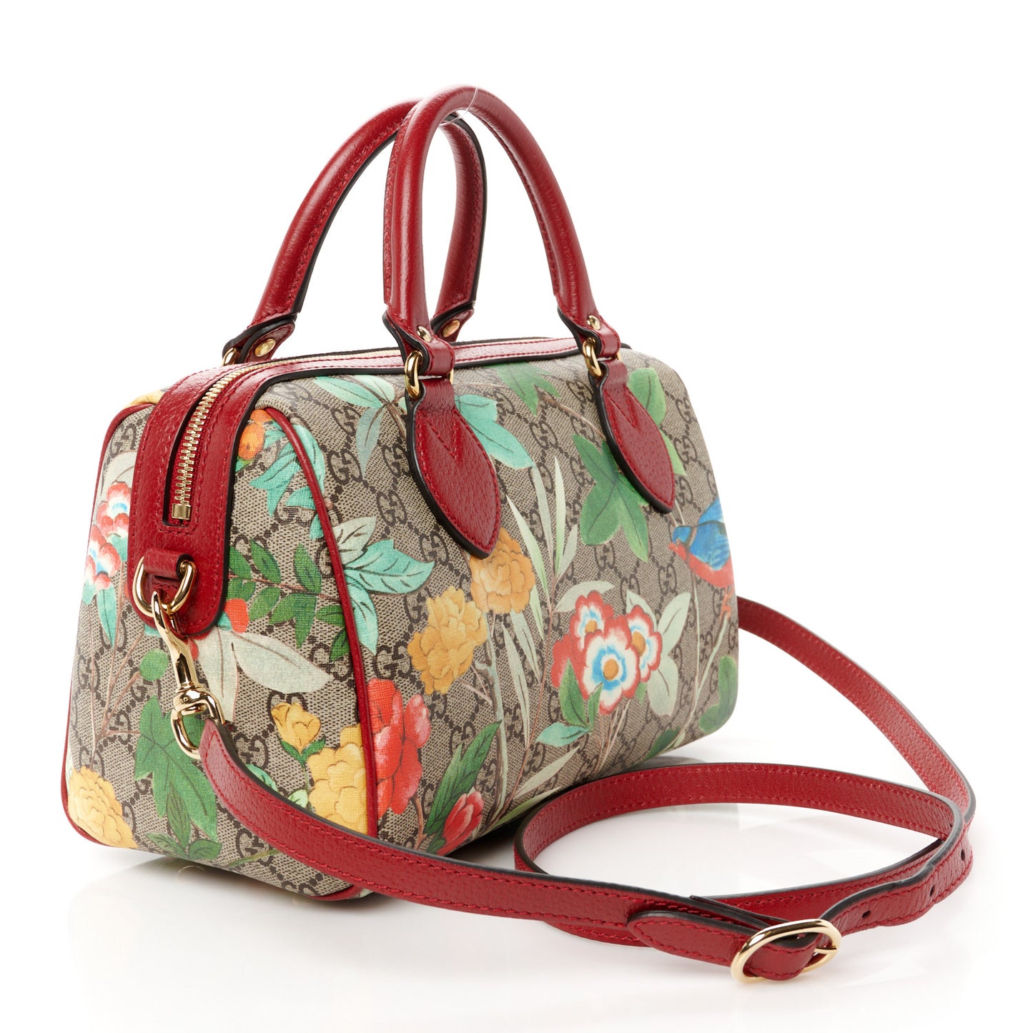 GG Supreme Monogram Tian Small Boston Beige Multicolor Red