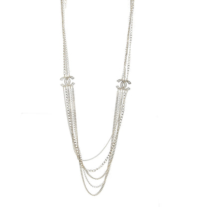 Chanel Multi Strand Chain Baguette Crystal CC Necklace Gold 1 of 7
