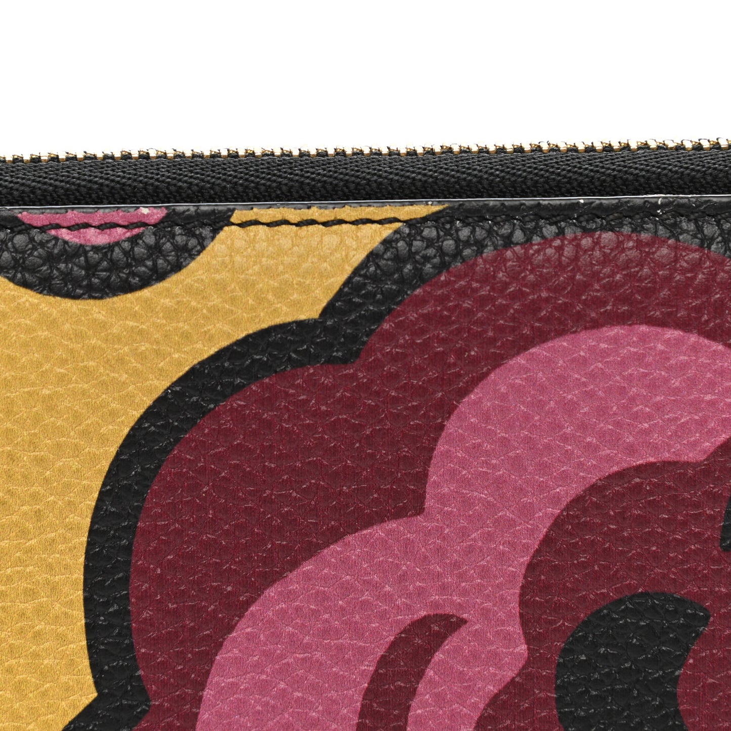 Calfskin Floral Print Zip Around Wallet