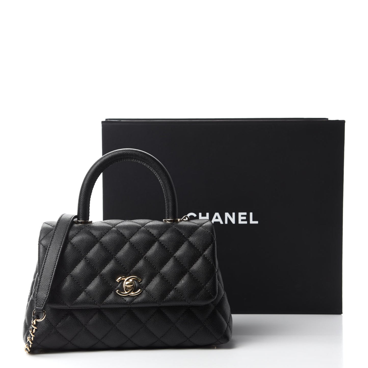 Caviar Quilted Mini Coco Handle Flap Black