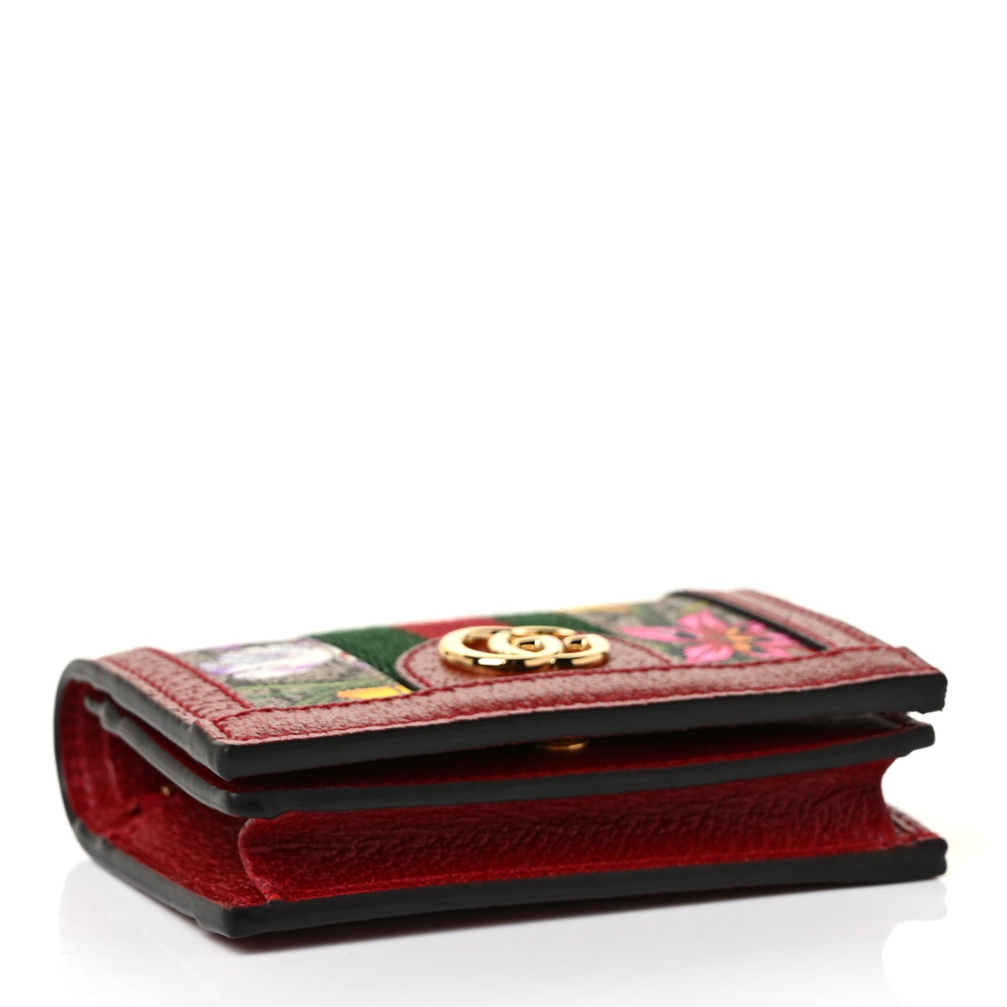 GG Supreme Monogram Flora Web Ophidia Card Case Red
