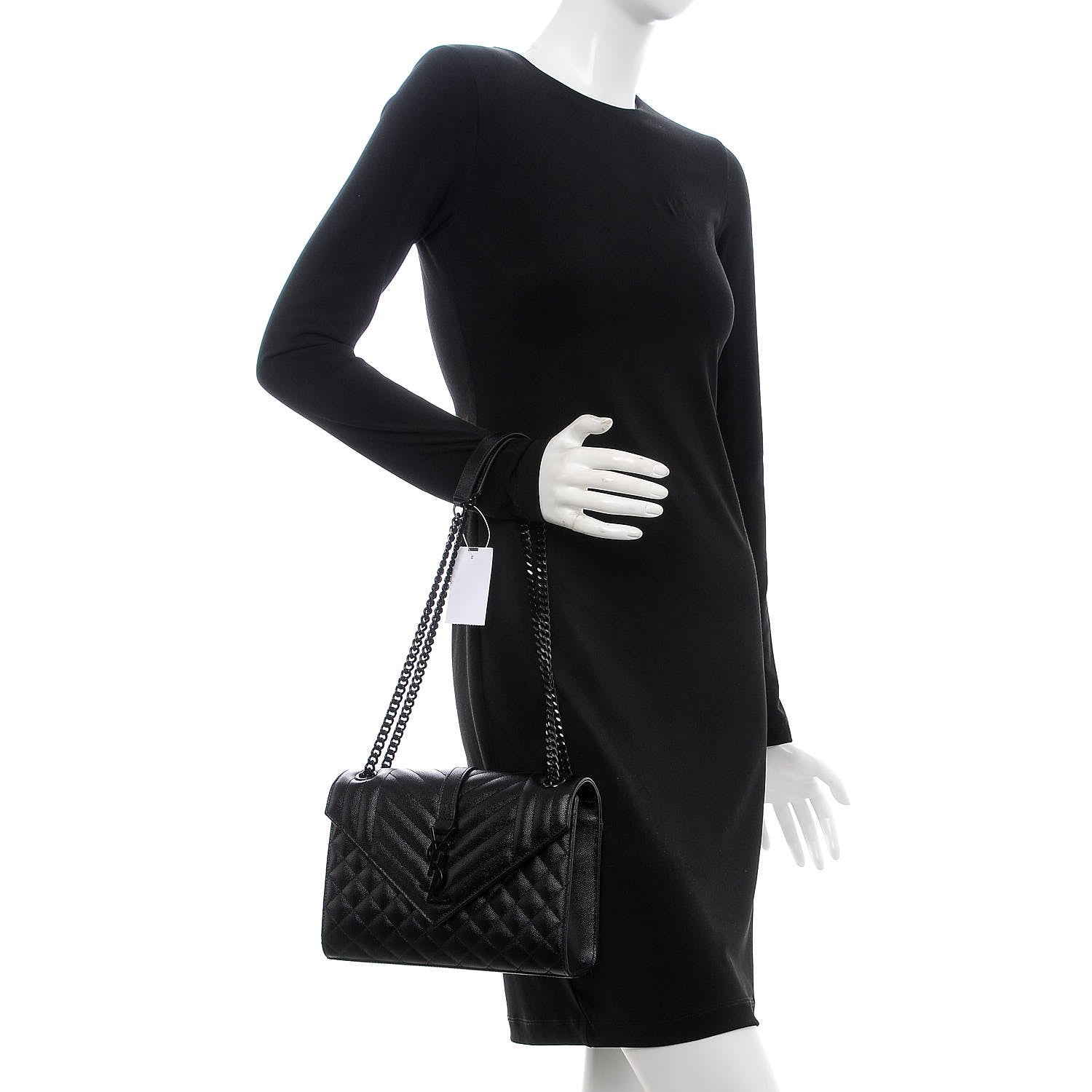 Saint Laurent Grain De Poudre Textured Mixed Matelasse Triquilt Medium Monogram Satchel Black 3 of 8