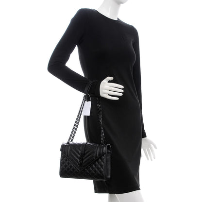 Saint Laurent Grain De Poudre Textured Mixed Matelasse Triquilt Medium Monogram Satchel Black 3 of 8