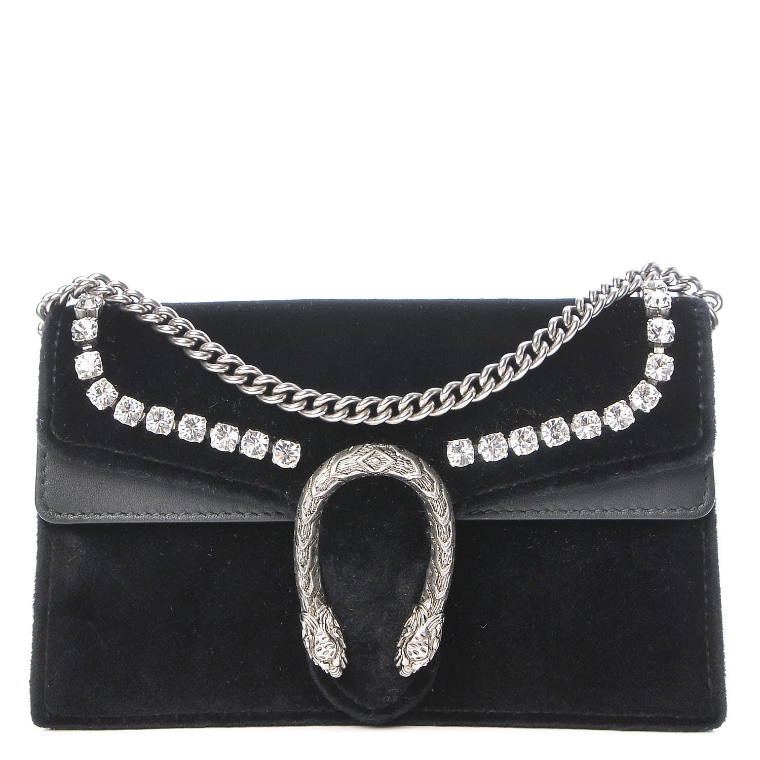 Gucci Velvet Crystal Super Mini Dionysus Shoulder Bag Black 1 of 7