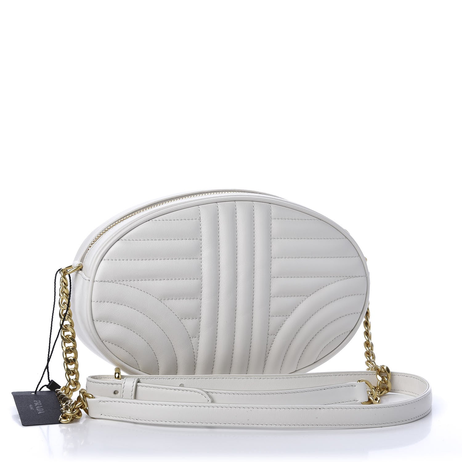 Prada Soft Calfskin Impunture Diagramme Chain Crossbody White 3 of 9
