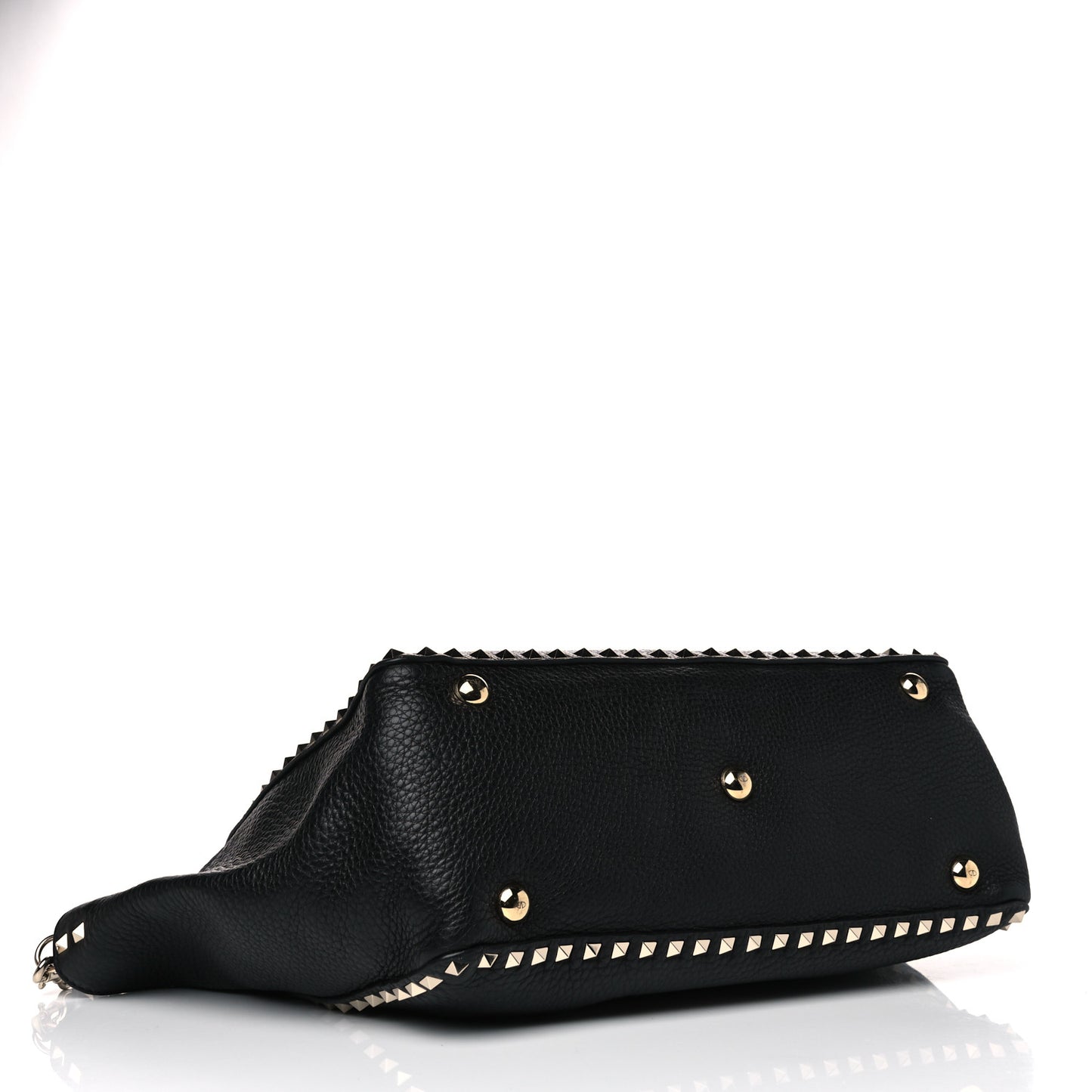 Pebbled Calfskin Medium Rockstud Tote Black