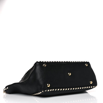 Valentino Garavani Pebbled Calfskin Medium Rockstud Tote Black 3 of 9