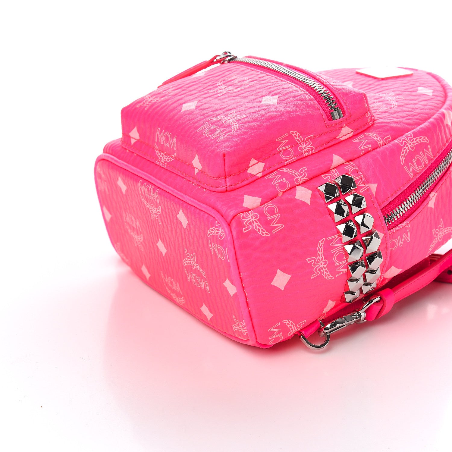 MCM Visetos Side Stud X-Mini Stark Bebe Boo Backpack Neon Pink 8 of 9