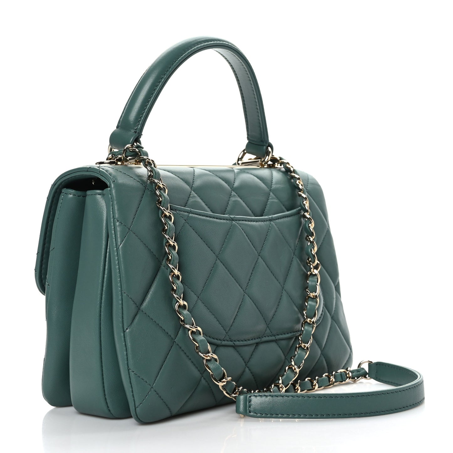 Lambskin Quilted Small Trendy CC Flap Dual Handle Bag Green