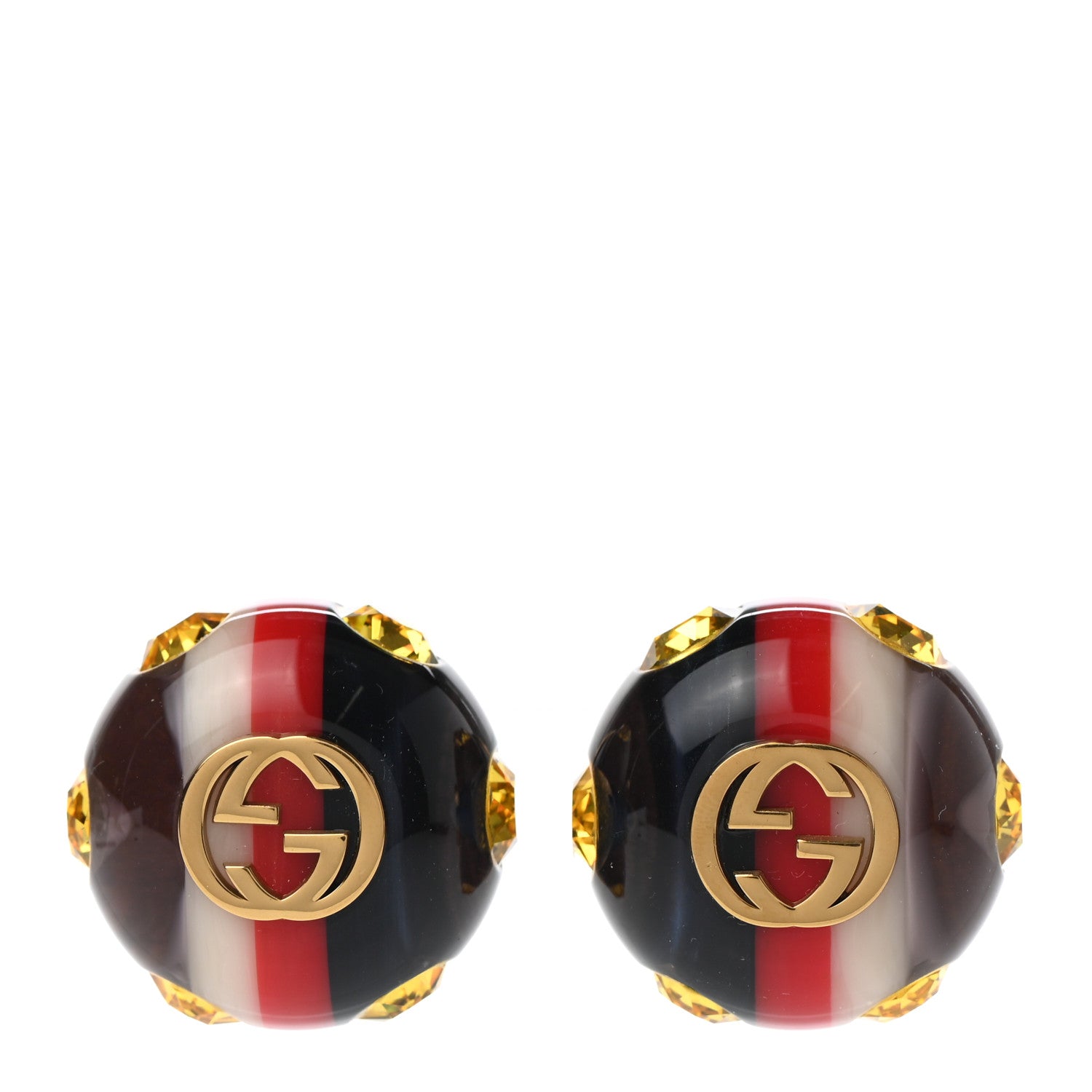 Gucci Resin Strass Vintage Web Stud Earrings Blue Red 1 of 4