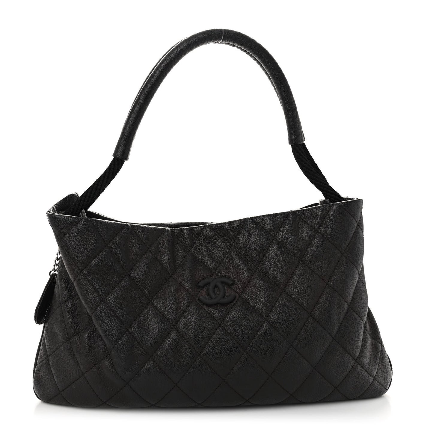 Calfskin Quilted Expandable Zip Shoulder Bag Black