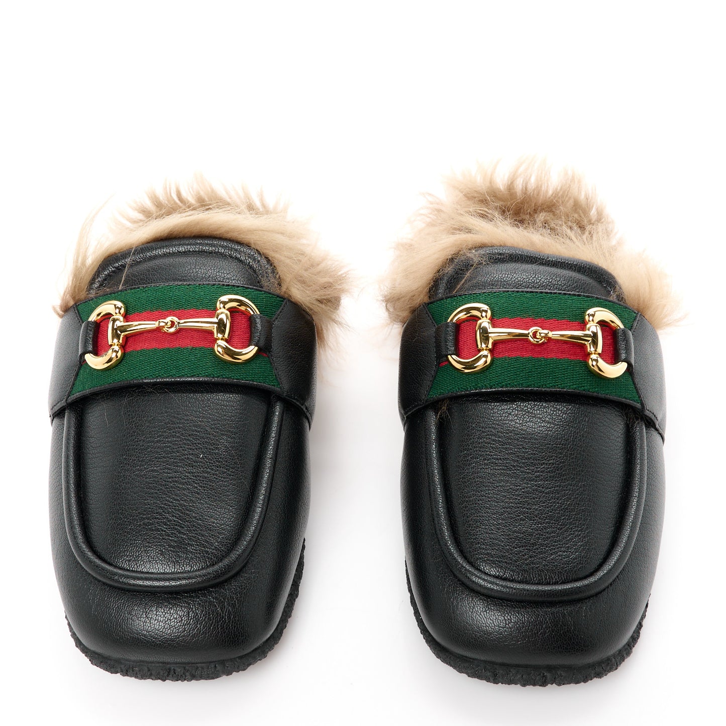 Calfskin Fur Mens Horsebit Slippers 10 Black