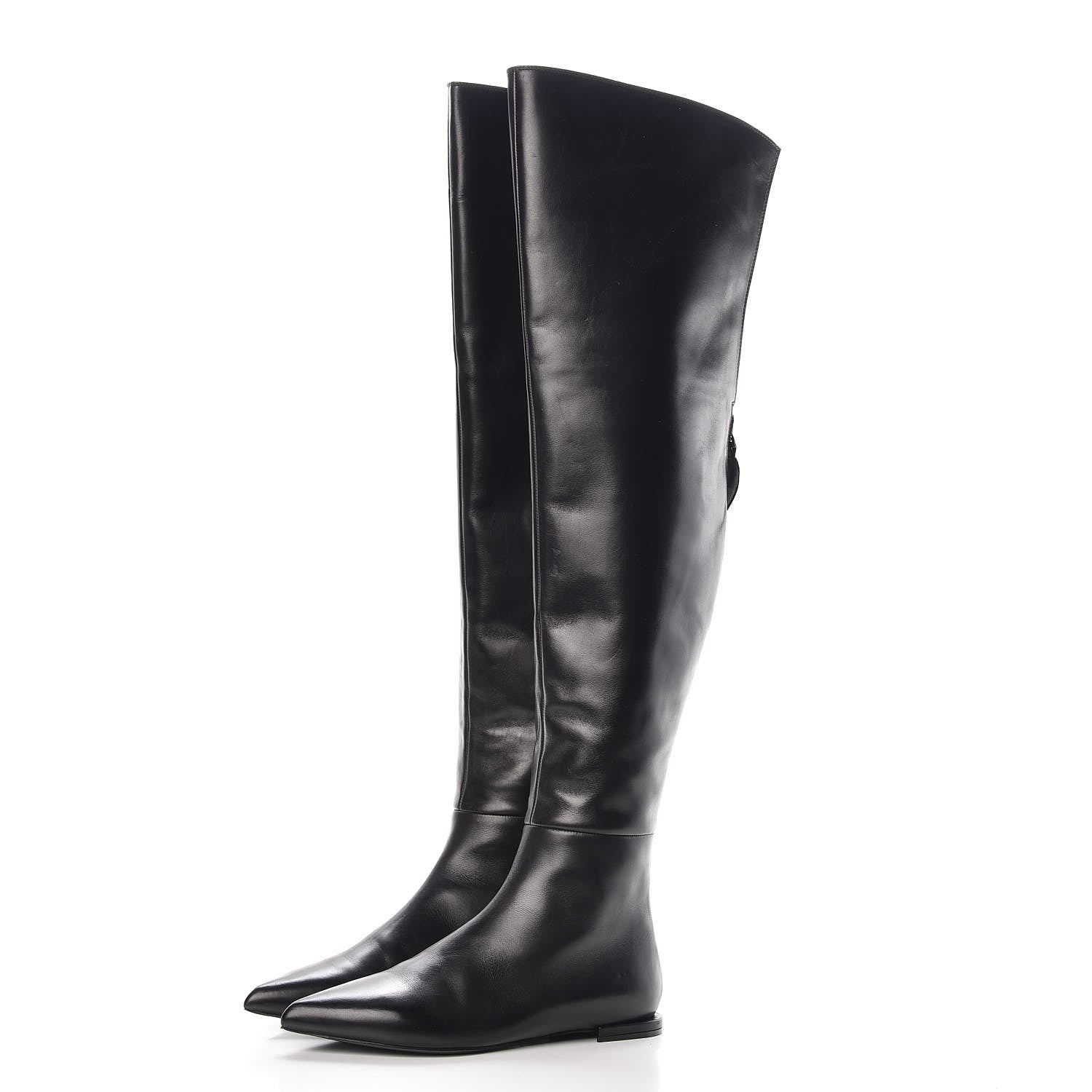 Louis Vuitton Calfskin Thigh Flat Boots 37.5 Black 3 of 8
