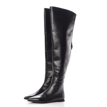 Louis Vuitton Calfskin Thigh Flat Boots 37.5 Black 3 of 8