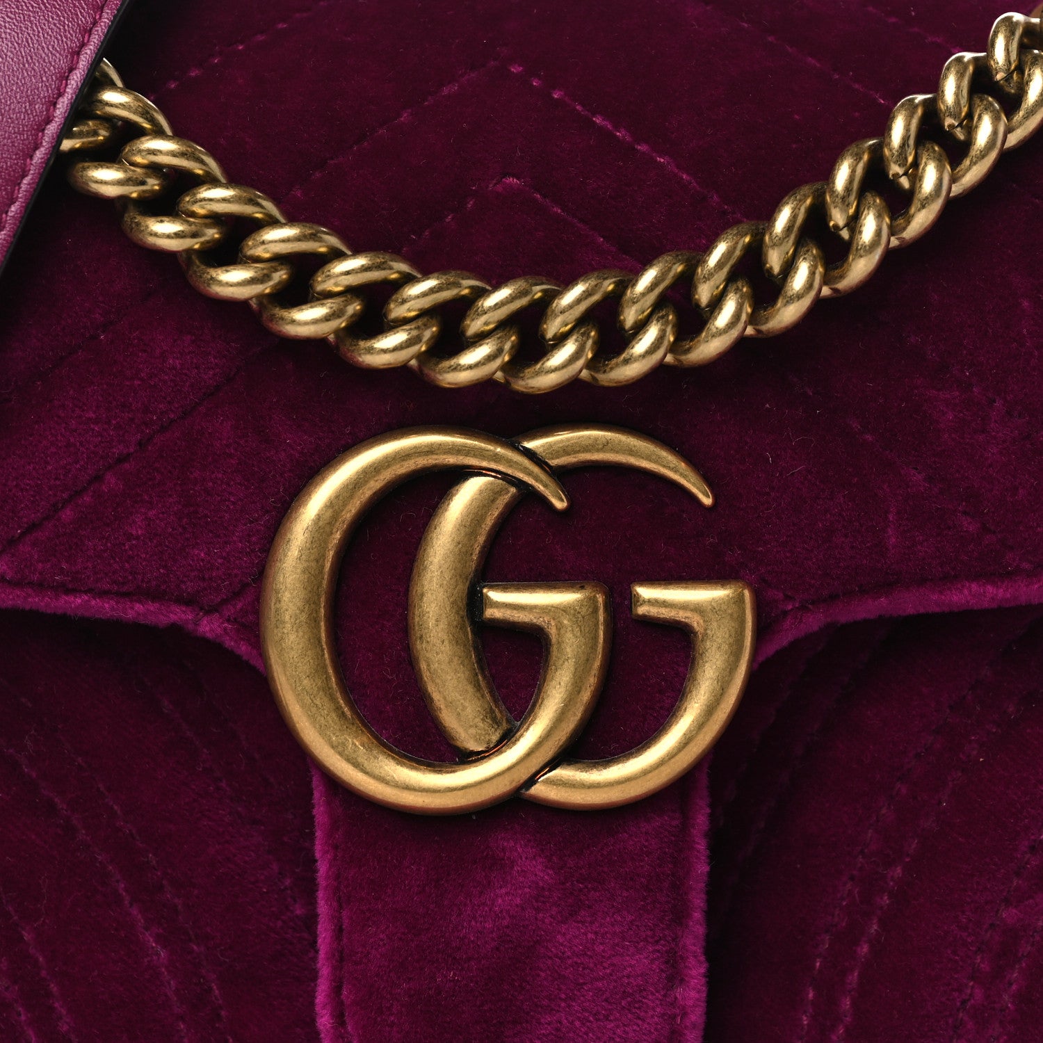 Gucci Velvet Matelasse Mini GG Marmont Shoulder Bag Fuchsia Violet Cyclamen 8 of 10