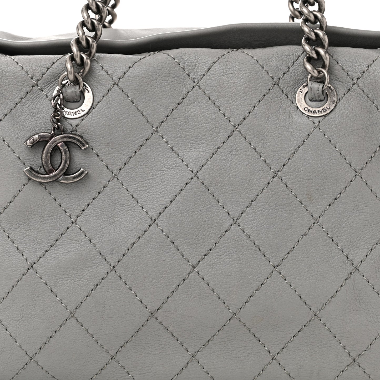 Calfskin Stitched Bowling Bag Grey