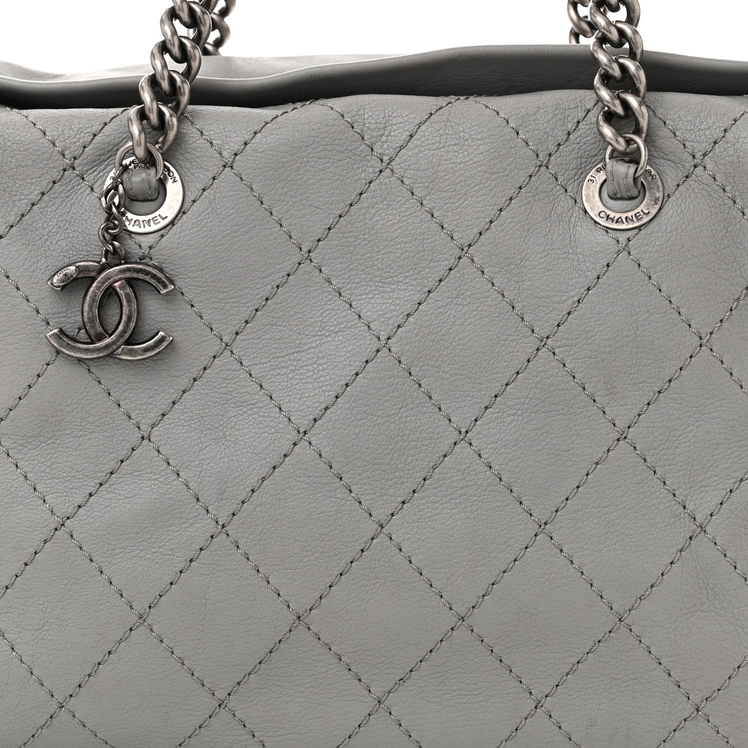 Chanel Calfskin Stitched Bowling Bag Grey 8 of 13