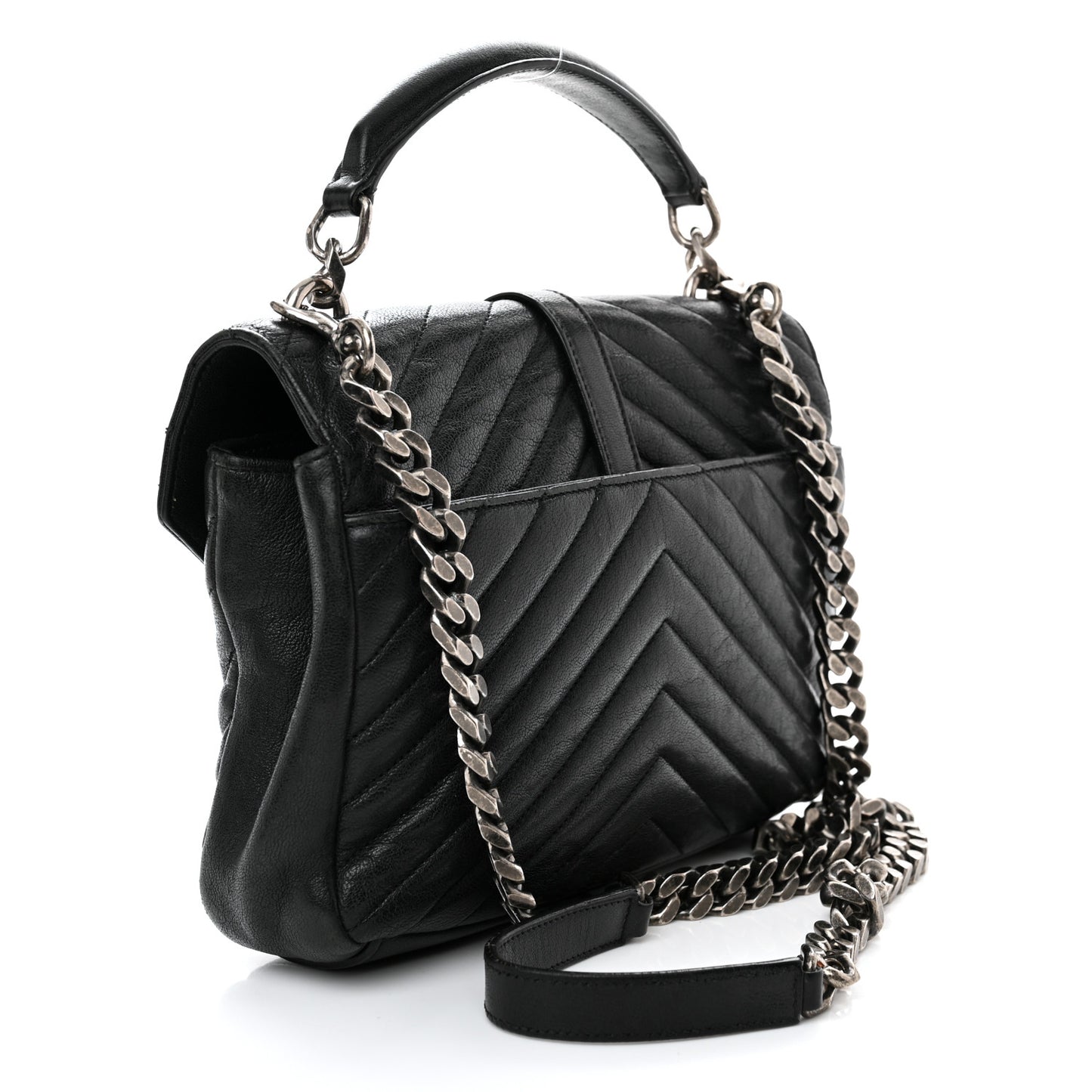 Sheepskin Matelasse Chevron Monogram Medium College Bag Black