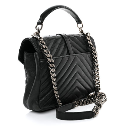 Saint Laurent Sheepskin Matelasse Chevron Monogram Medium College Bag Black 3 of 13