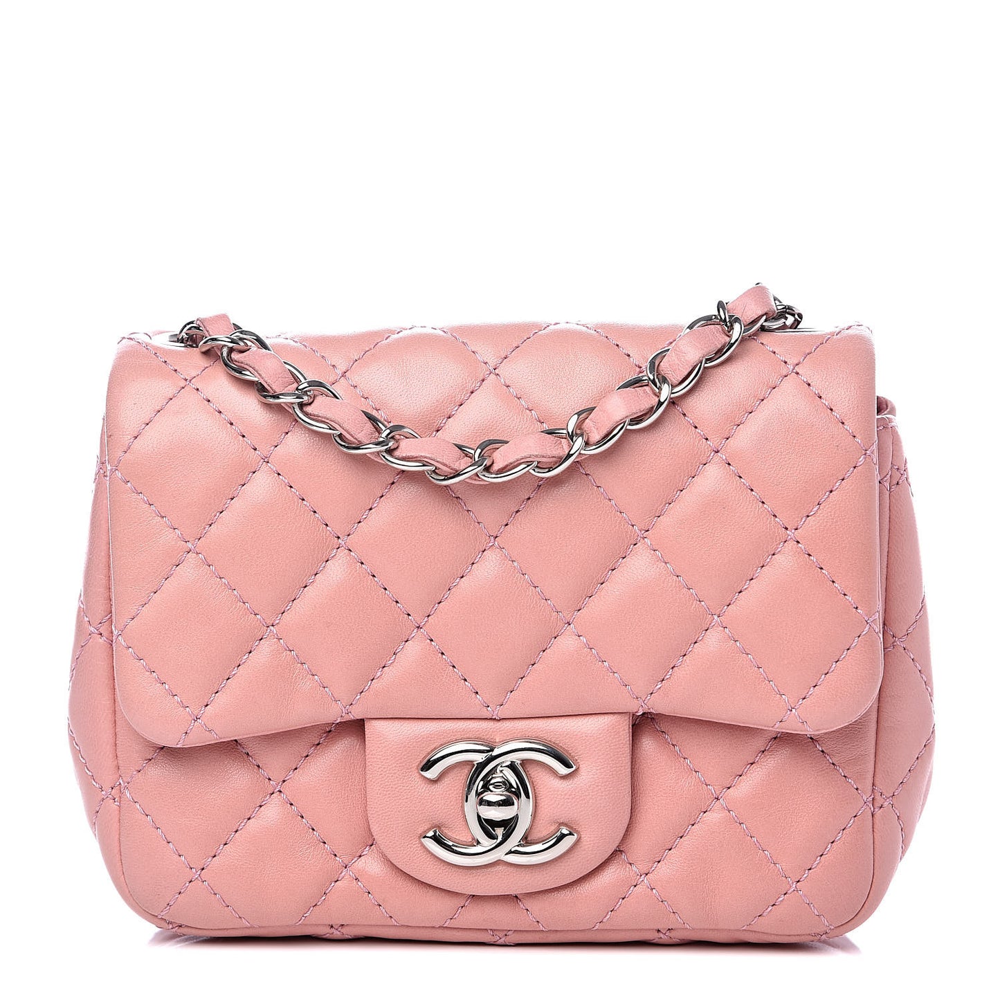 Lambskin Quilted Mini Square Flap Pink