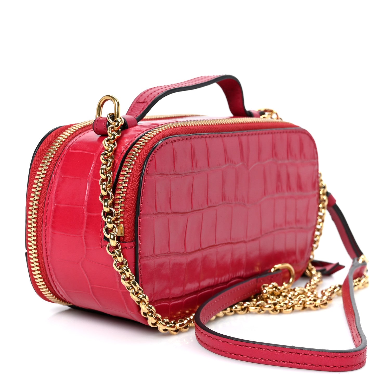 Chloe Calfskin Crocodile Embossed Mini C Vanity Bag Red 2 of 10
