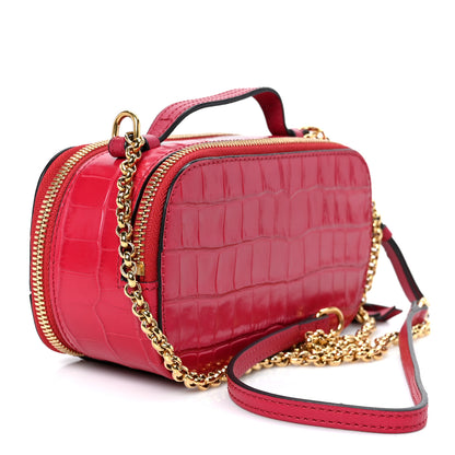 Chloe Calfskin Crocodile Embossed Mini C Vanity Bag Red 2 of 10