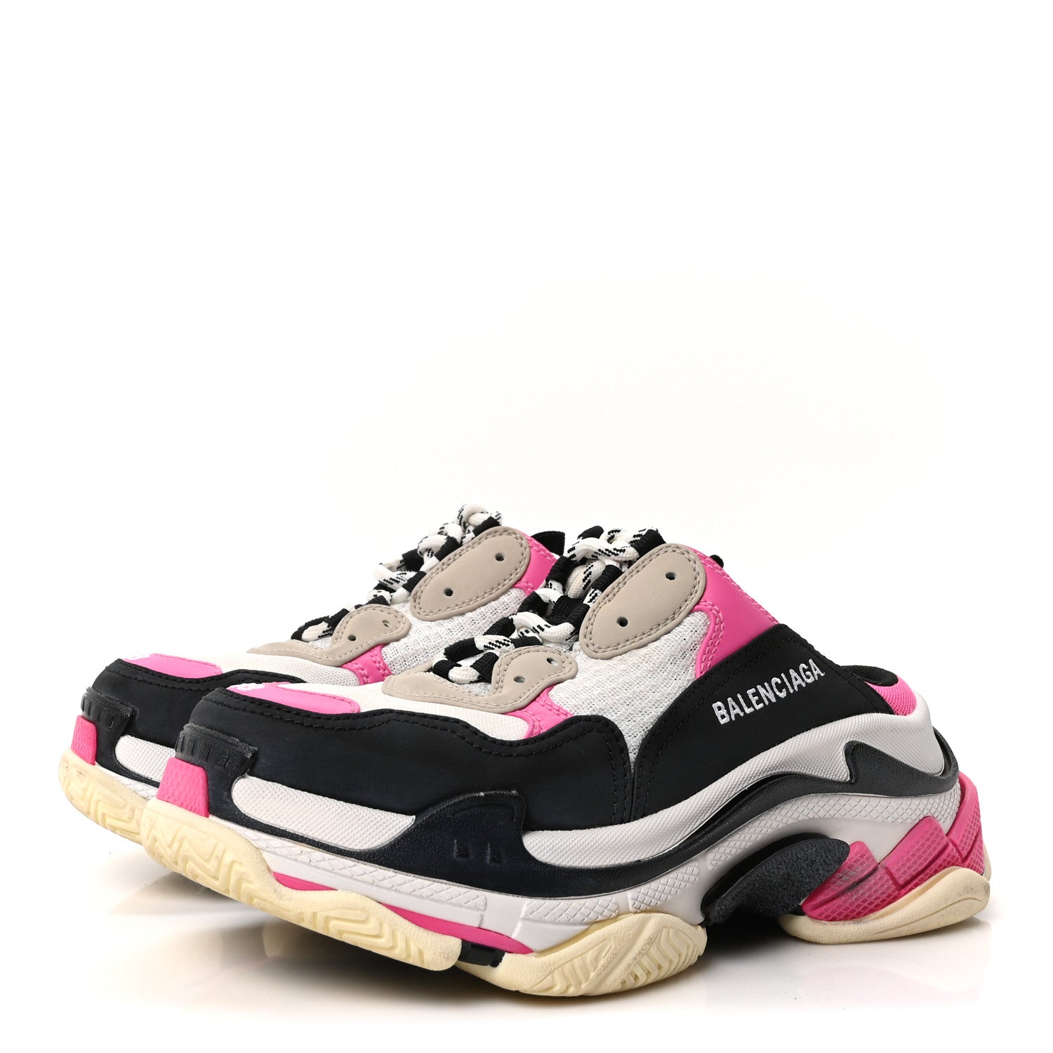 Balenciaga Fabric Mesh Womens Triple S Mule Sneakers 38 White Pink Black 4 of 9