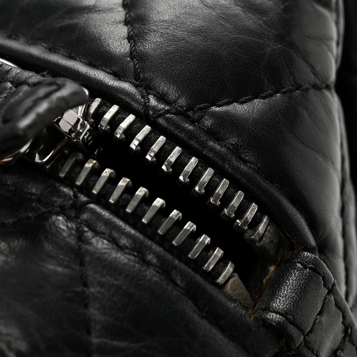 Distressed Lambskin Small Lady Braid Tote  Black