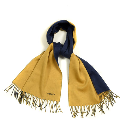Hermes Cashmere Recto Verso Muffler Jaune Ocre Ocean 1 of 4