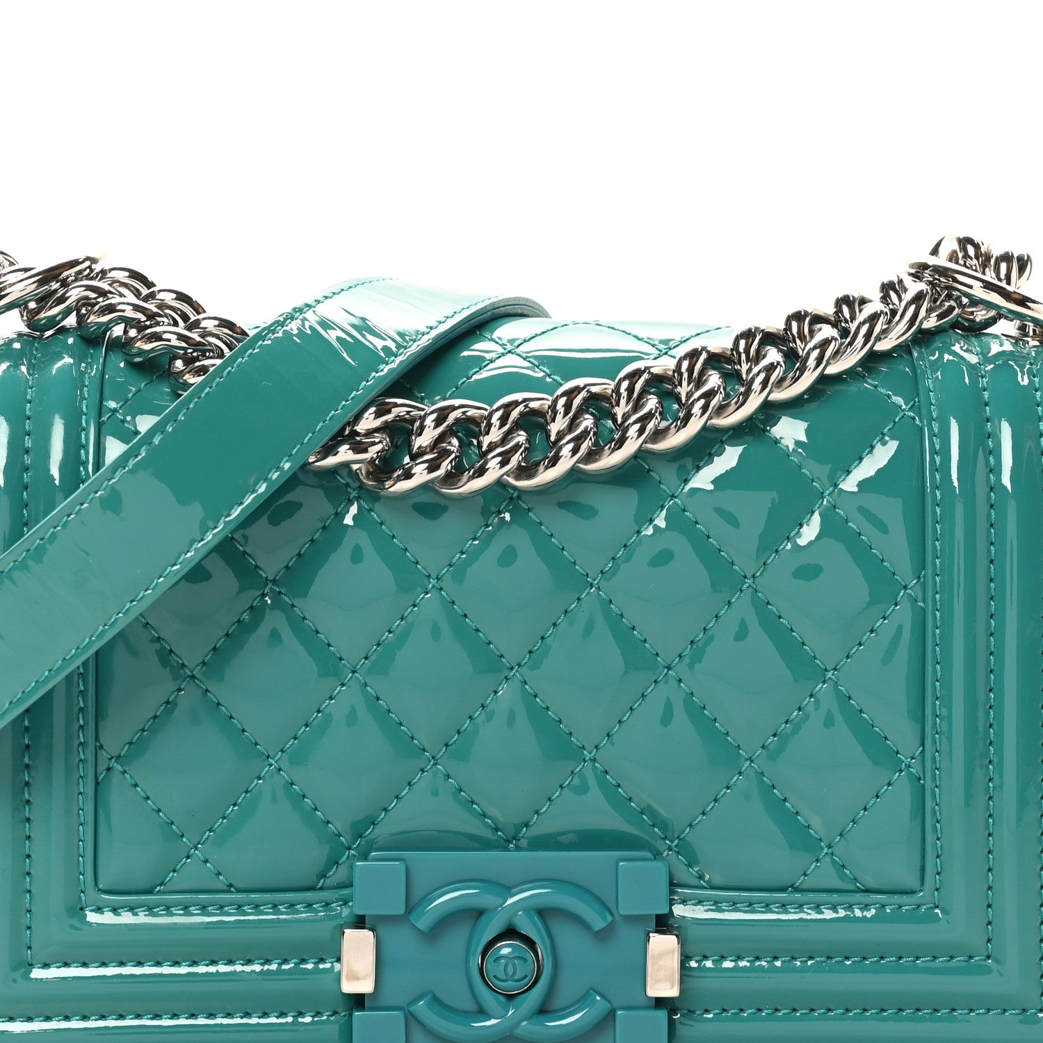 Chanel Patent Calfskin Quilted Small Plexiglass Boy Flap Green 8 of 11