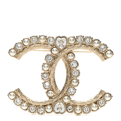 Chanel Pearl Crystal CC Brooch Gold 1 of 5