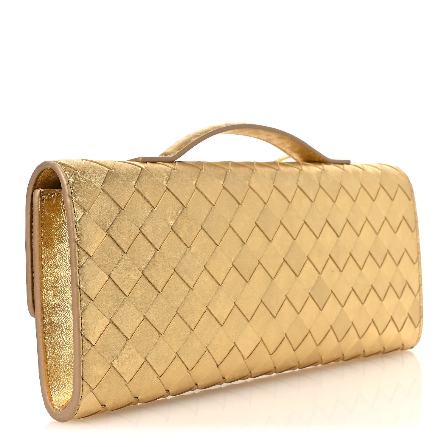 Bottega Veneta Metallic Satin Lambskin Intrecciato Long Andiamo