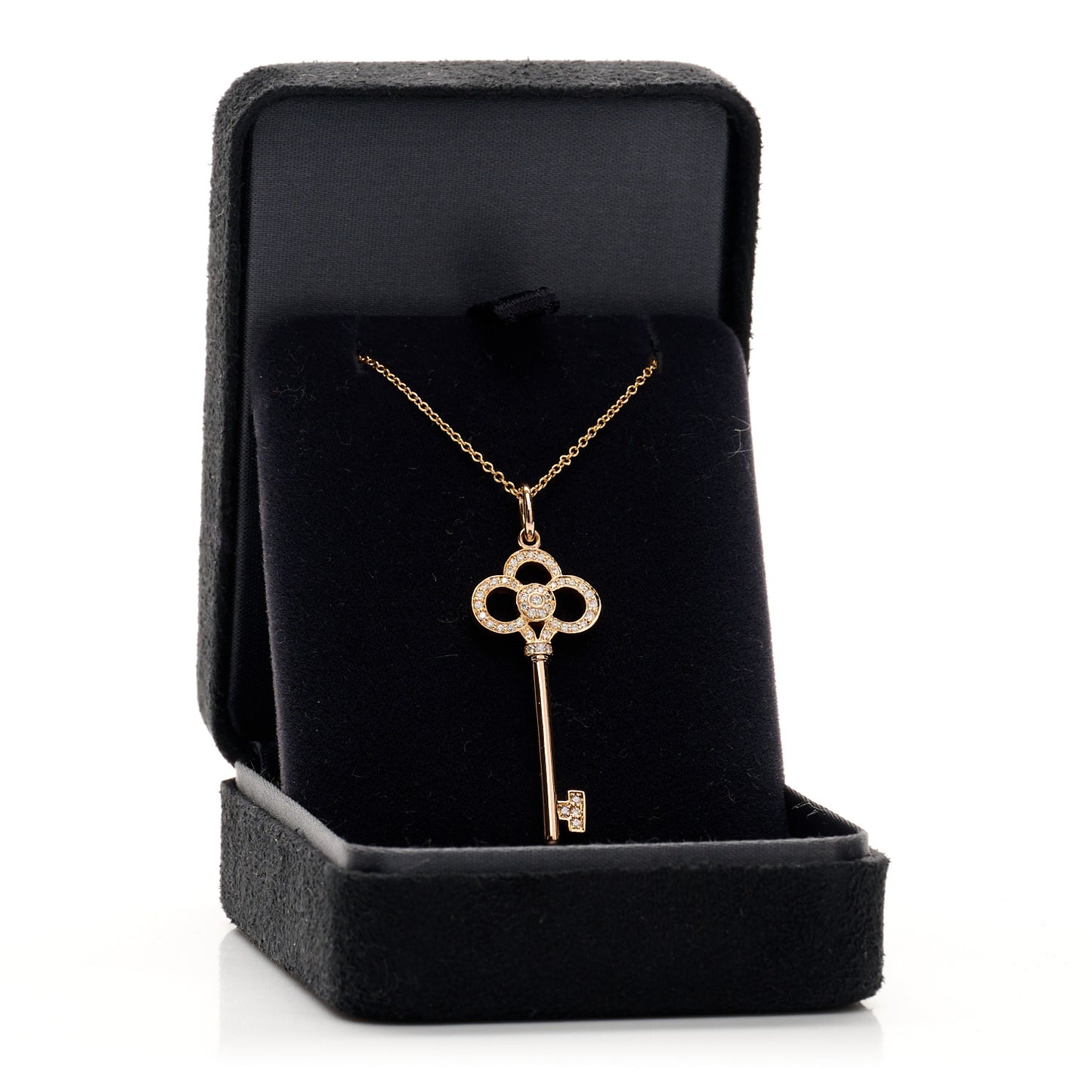 18K Rose Gold Diamond Crown Key Pendant Necklace