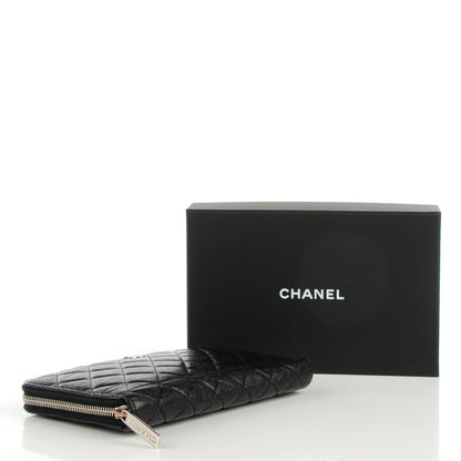 Chanel Glazed Calfskin Quilted Large Zip Around Organizer Wallet Black 6 of 11