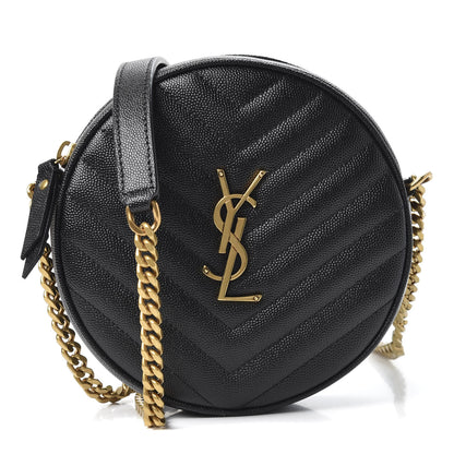 Saint Laurent Grain De Poudre Matelasse Chevron Quilted Round Vinyle Camera Bag Black 1 of 8