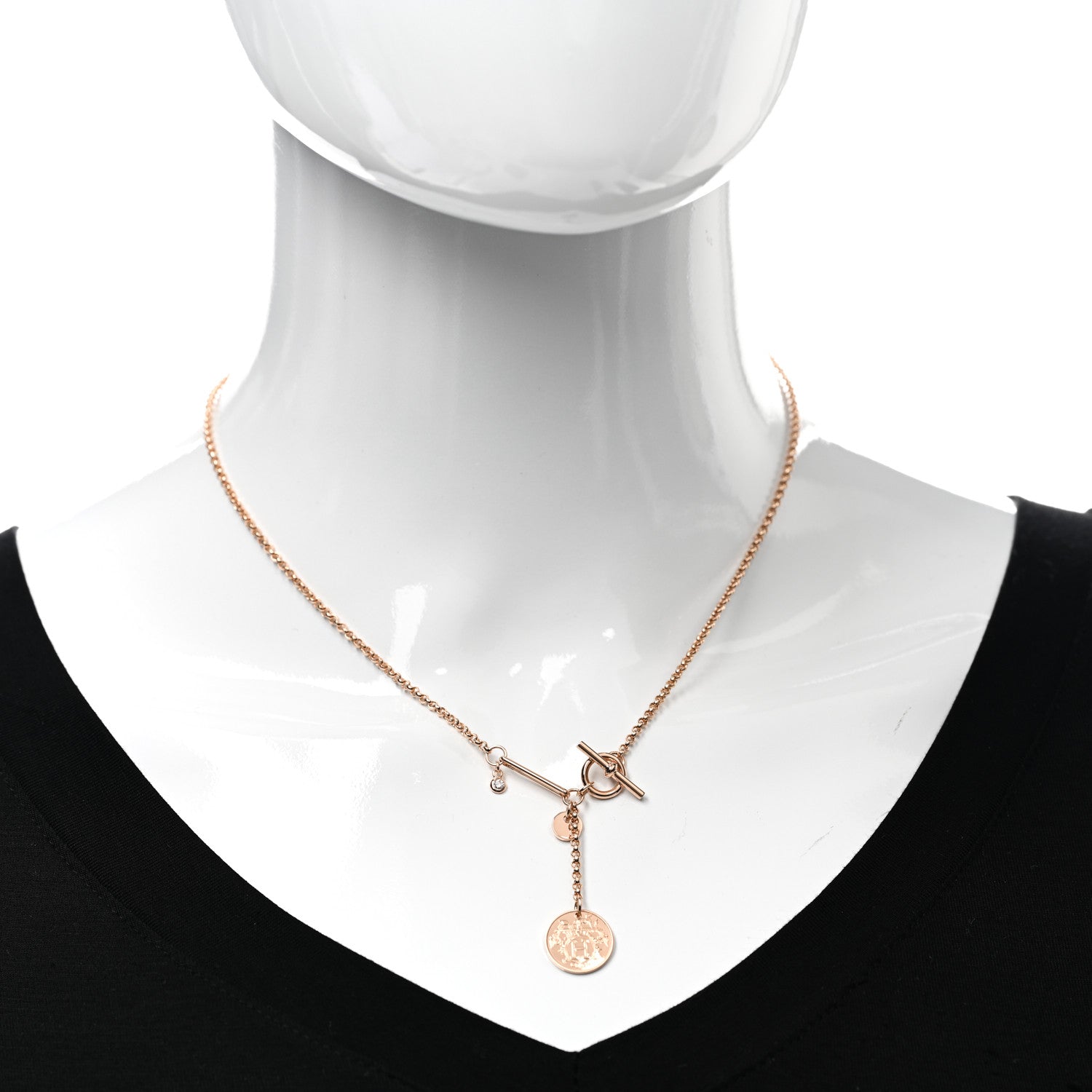 Hermes 18K Rose Gold Diamond PM Ex-Libris Pendant Necklace 2 of 5