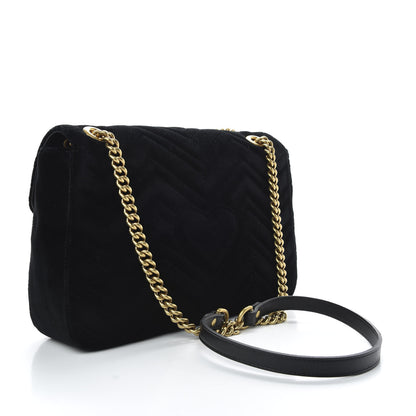 Gucci Velvet Matelasse Loved Embroidered Medium GG Marmont Shoulder Bag Black 3 of 10