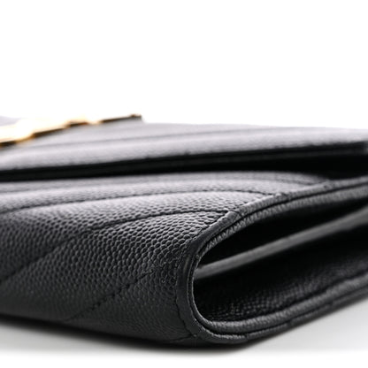 Saint Laurent Grain De Poudre Matelasse Chevron Monogram Flap Wallet Black 9 of 9
