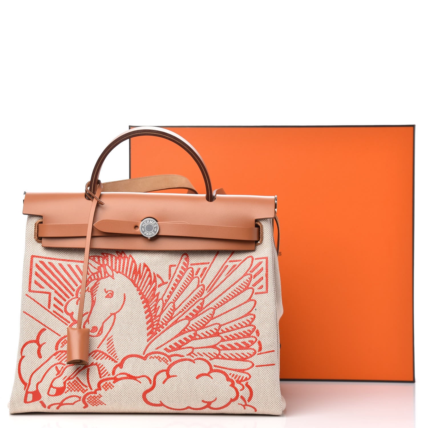 Hermes Vache Hunter Toile Pegase Pop Herbag Zip Retourne 31 PM Capucine Ecru 11 of 11