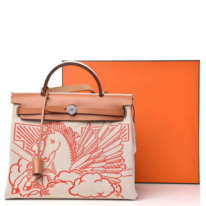 Hermes Vache Hunter Toile Pegase Pop Herbag Zip Retourne 31 PM Capucine Ecru 11 of 11
