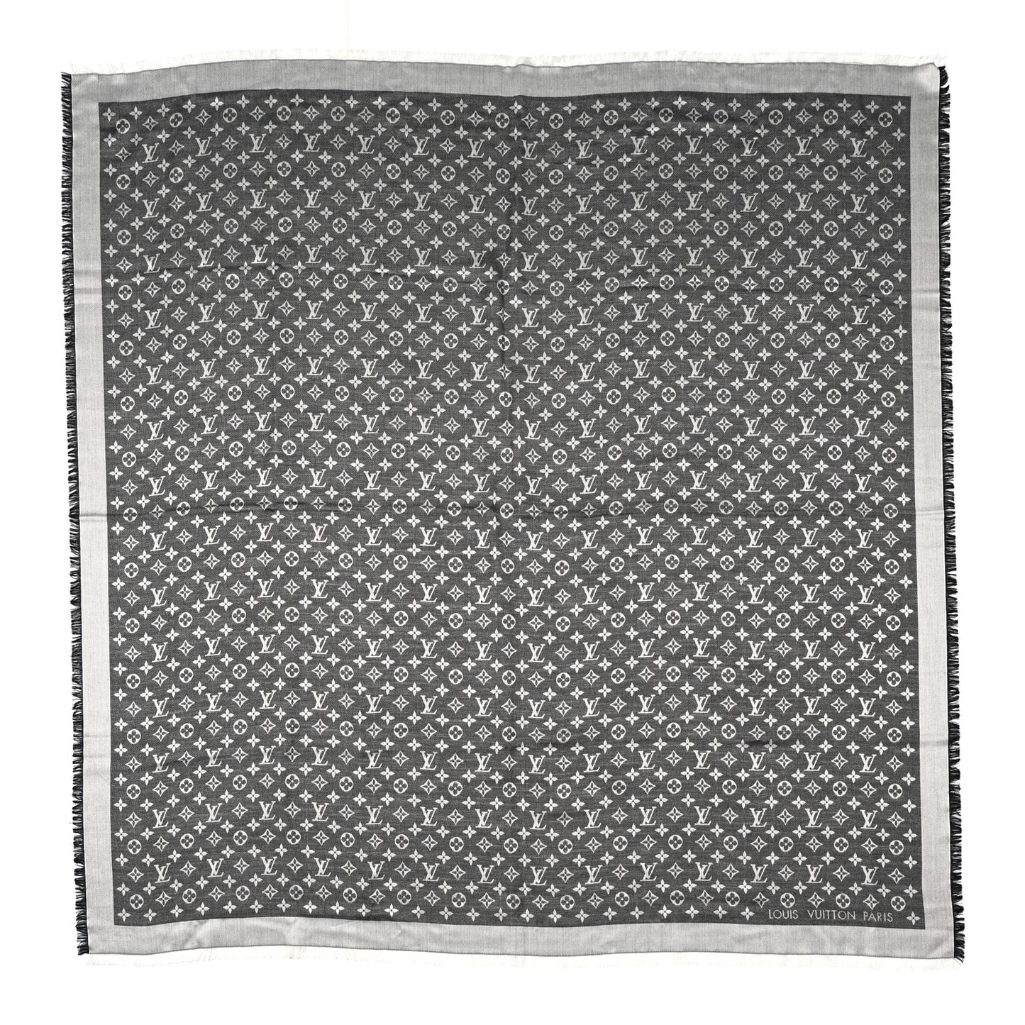 Silk Wool Monogram Denim Shawl Black