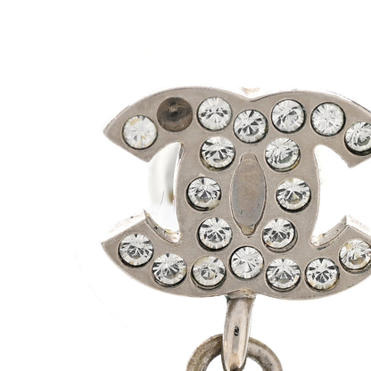Chanel Crystal Pearl CC Drop Earrings Silver Pearly White 5 of 5