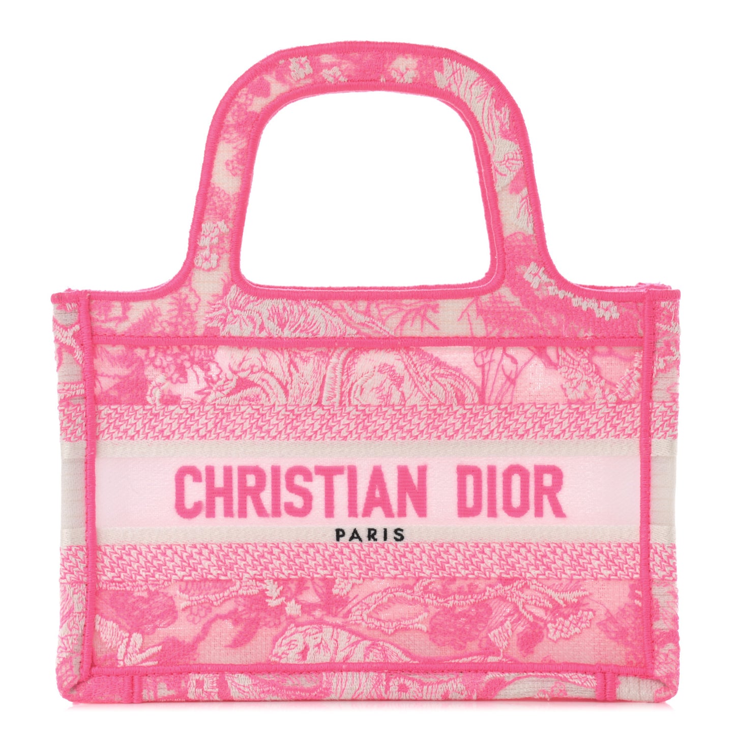 Canvas Embroidered Mini Toile De Jouy Book Tote Pink