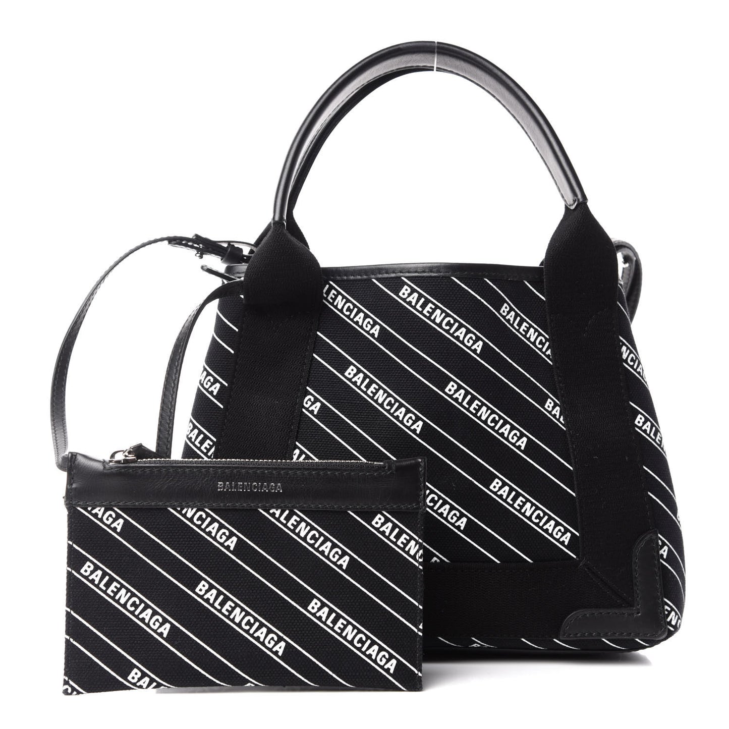 Cotton Canvas Calfskin Logo Print Navy Cabas XS Black White
