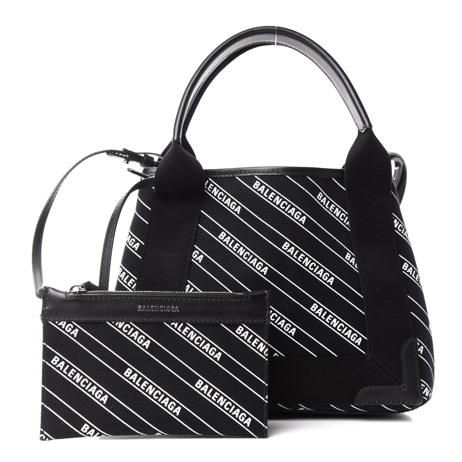 Balenciaga Cotton Canvas Calfskin Logo Print Navy Cabas XS Black White 1 of 10