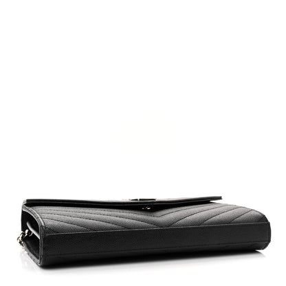 Saint Laurent Grain De Poudre Matelasse Chevron Monogram Chain Wallet Black 4 of 15
