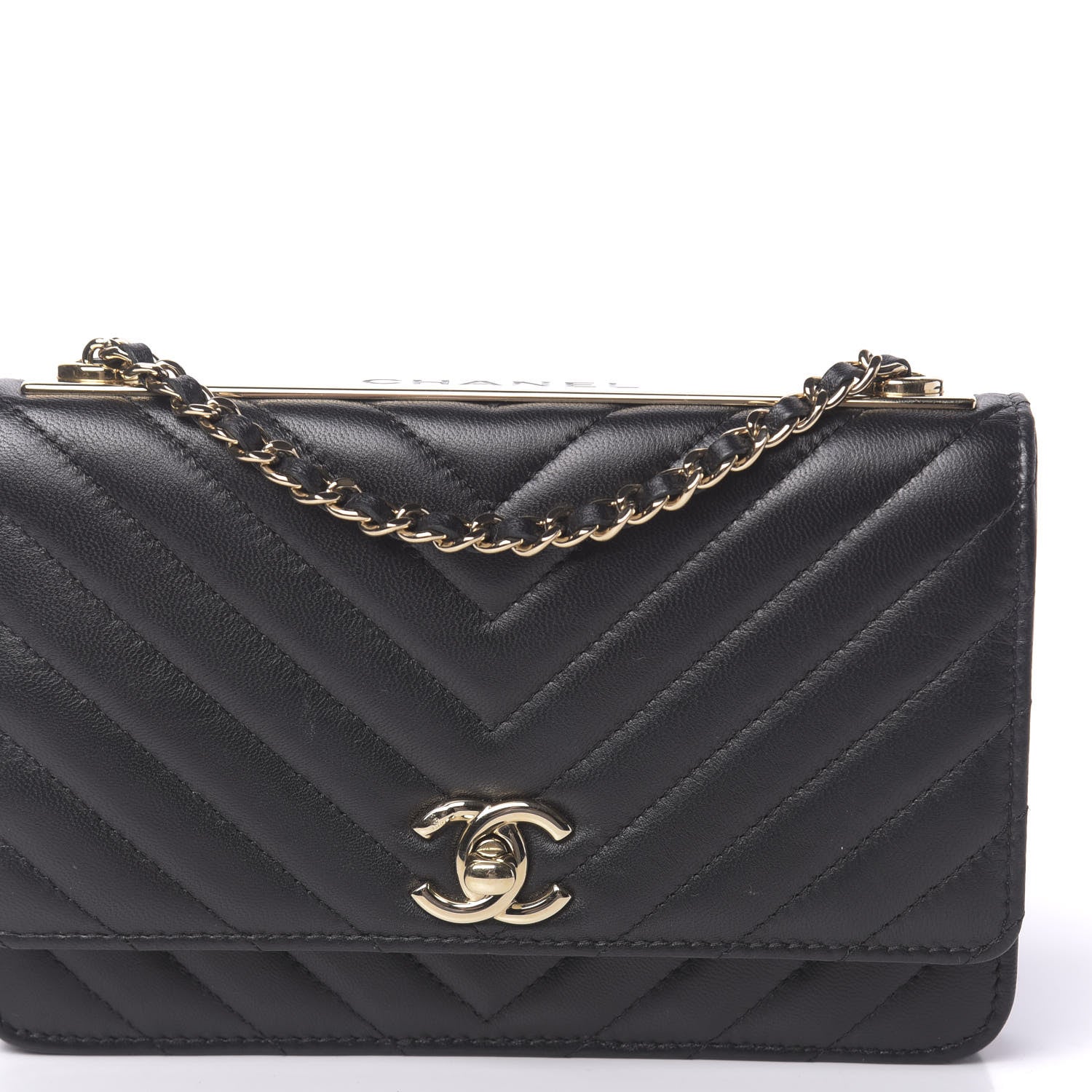 Chanel Lambskin Chevron Quilted Trendy CC Wallet On Chain WOC Black 12 of 15