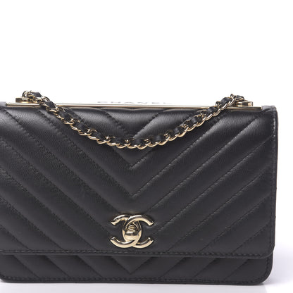Chanel Lambskin Chevron Quilted Trendy CC Wallet On Chain WOC Black 12 of 15