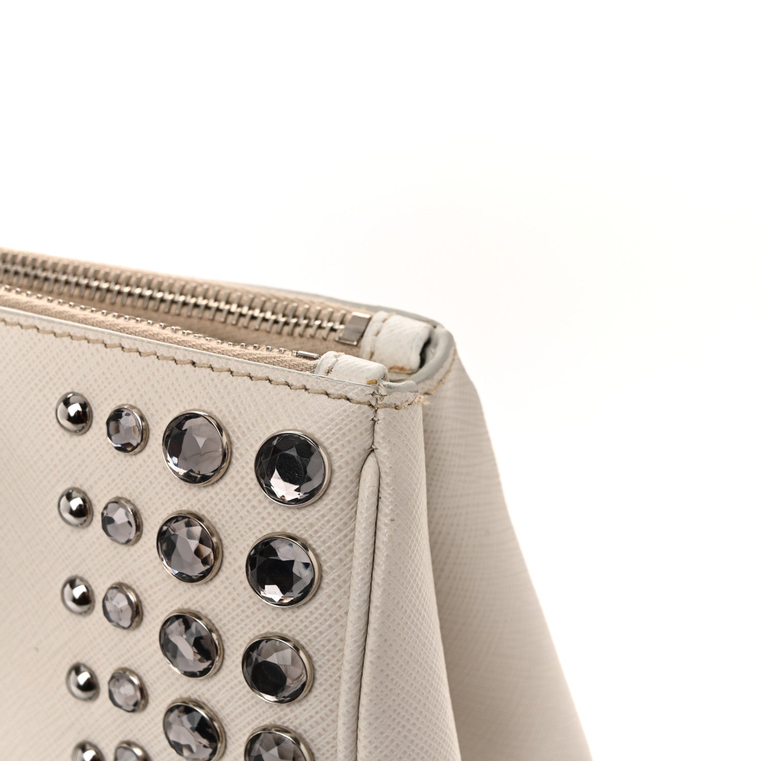 Prada Saffiano Lux Studded Crystal Medium Galleria Double Zip Tote Talco 29 of 31